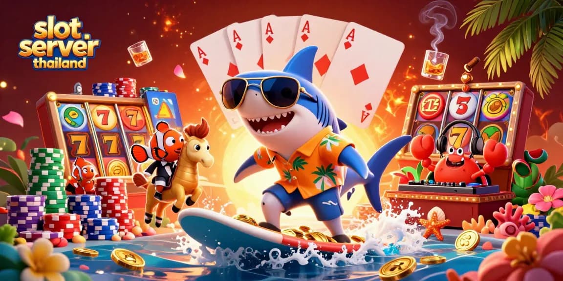 Engage with slot server thailand as characters celebrate winning with vibrant casino elements.