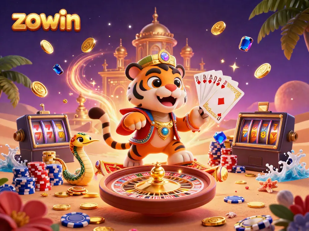 Spin to win at Zowin's magical casino with vibrant characters and dazzling elements!