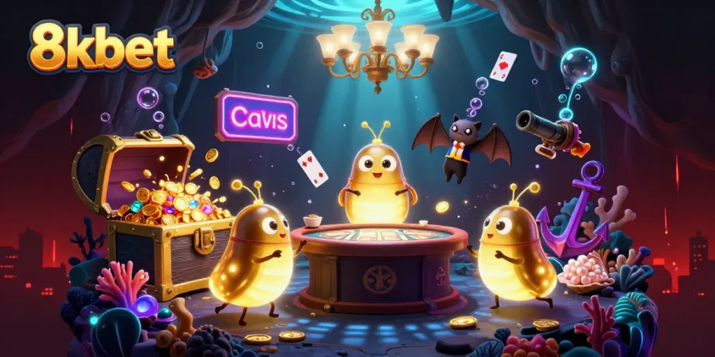 Experience 8xbet's vibrant casino with glowing creatures, treasure, and thrilling gameplay.