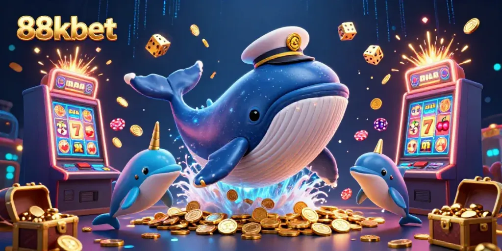 Experience exciting wins with 88kbet as animated sea creatures celebrate jackpot thrills amidst coins.