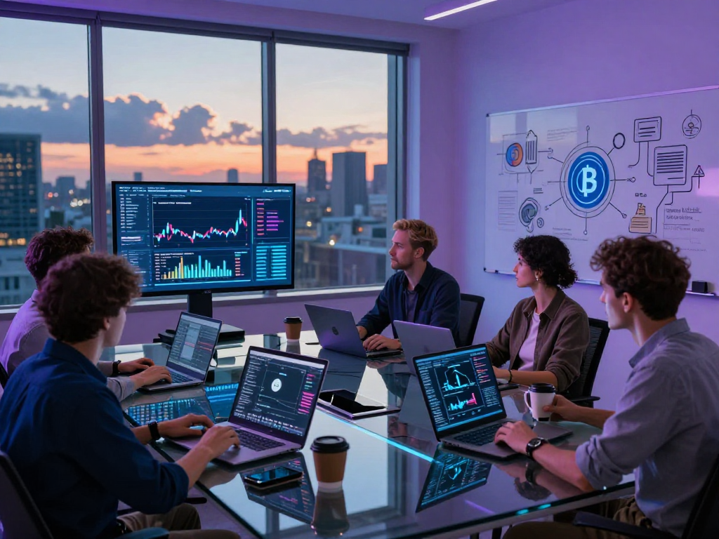 Group of cryptocurrency enthusiasts discussing tornardocash data in a modern financial environment.
