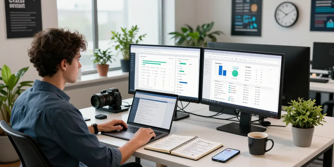 Data analyst optimizing strategies using AI SEO tools in a modern workspace