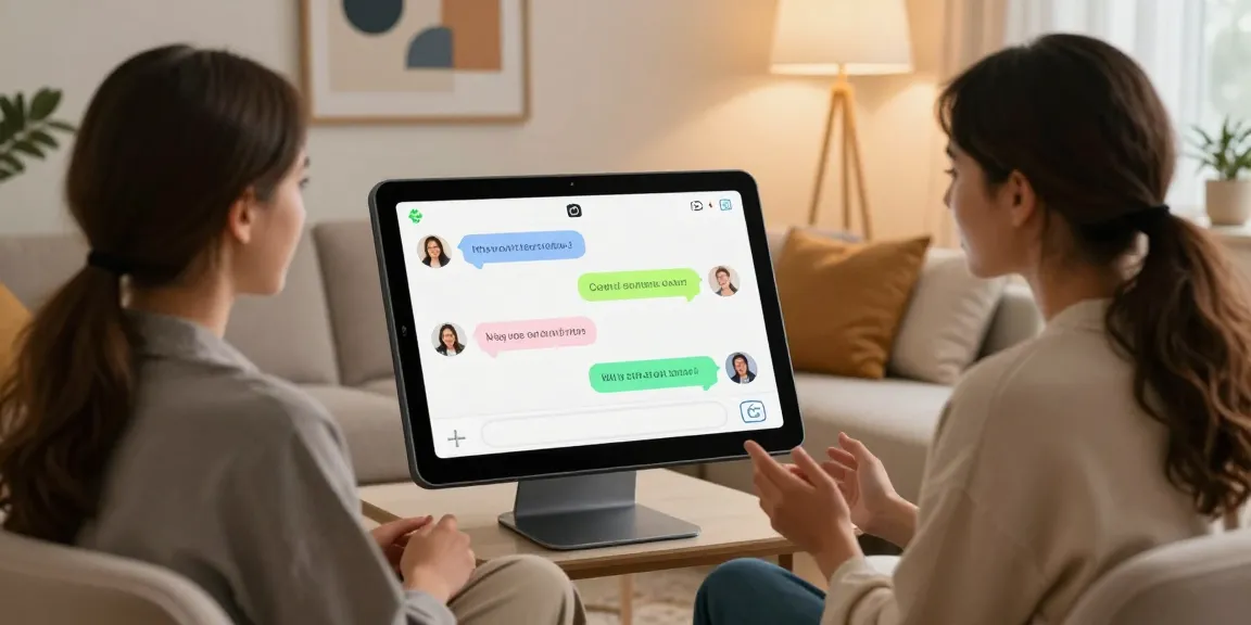 Engaging session of ai porn chat on a sleek digital interface, featuring user avatars and vibrant chat bubbles.
