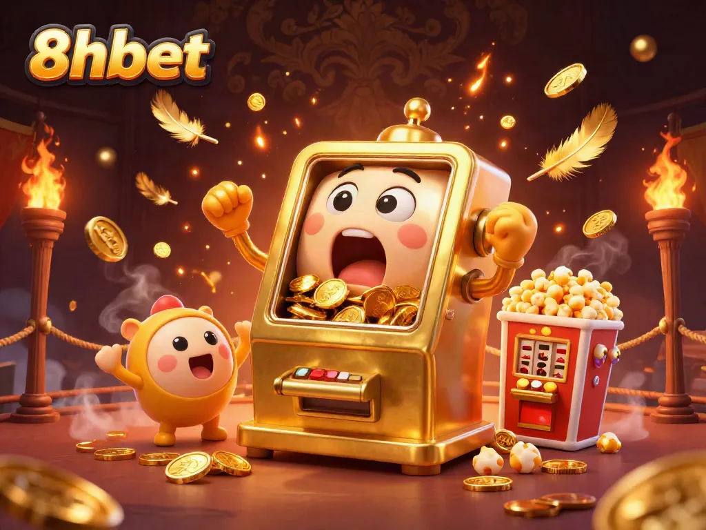 Experience winning excitement at 8xbet with a vibrant jackpot scene featuring golden slot machines and celebratory elements.