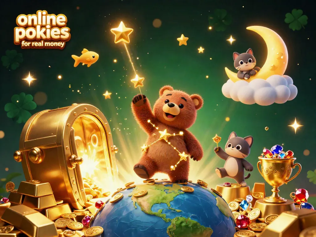 Spin to win with exciting online pokies for real money, featuring vibrant characters and treasure!