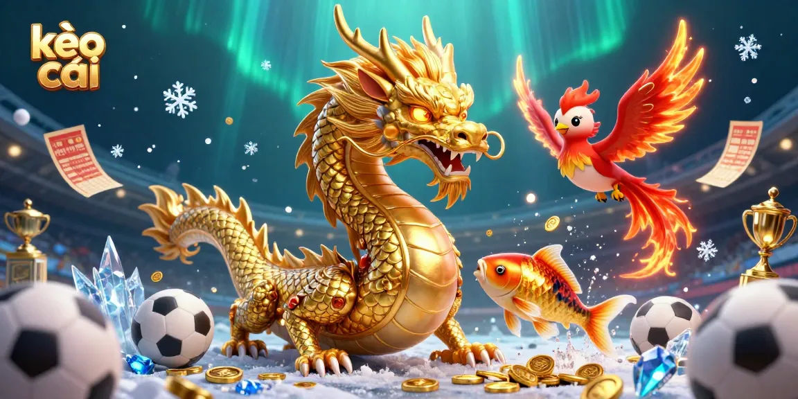 Engage in kèo nhà cái with vibrant sports theme featuring a dragon, phoenix, and koi fish.