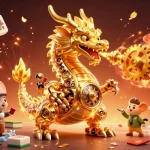 Play exciting tài xỉu sunwin with a stunning illustration of a golden dragon breathing gears, showcasing dynamic casino elements.