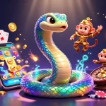 Spin the reels with slot 77 and experience the vibrant casino magic in a colorful illustration.