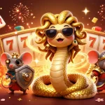 Experience thrilling gameplay with mb66's vibrant casino scene featuring Medusa, a warrior mouse, and dynamic slot elements.