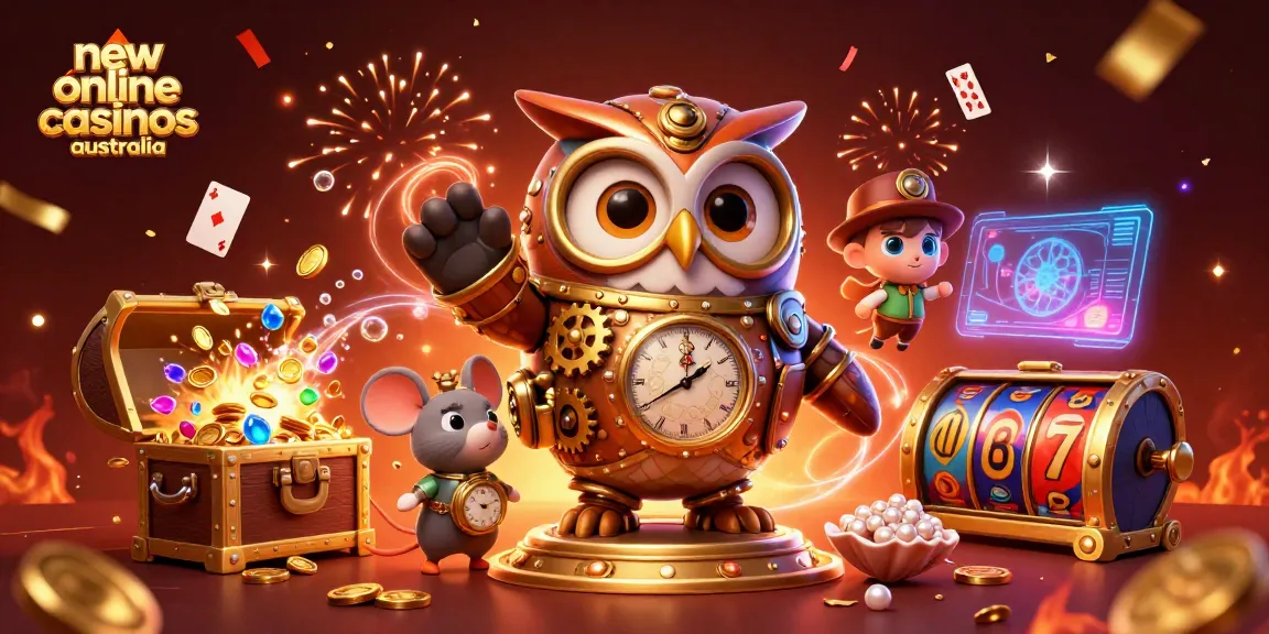 Spin to win at new online casinos Australia with a vibrant steampunk-themed illustration!